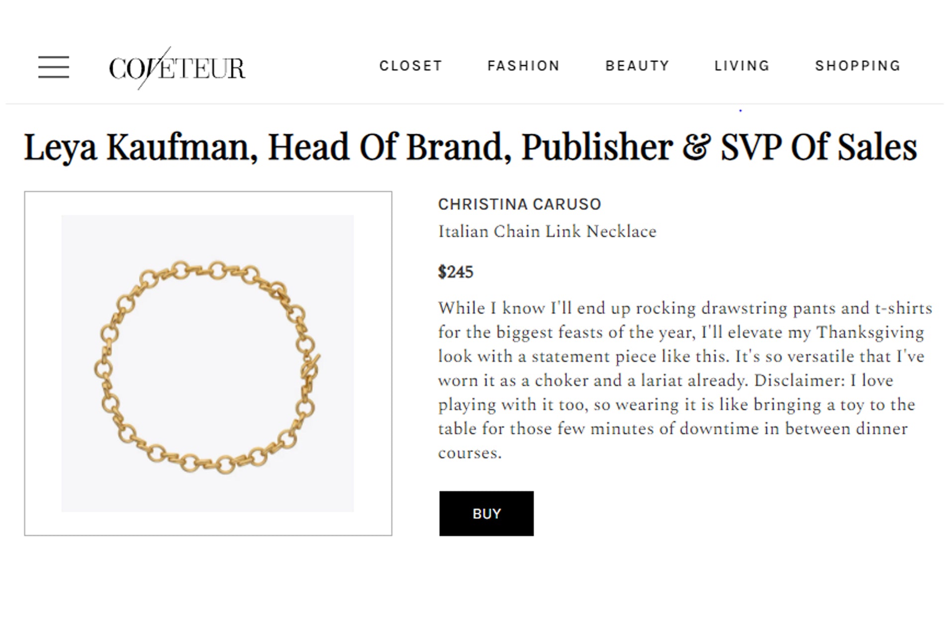 Coveteur article featuring Christina Caruso Italian Chain Necklace