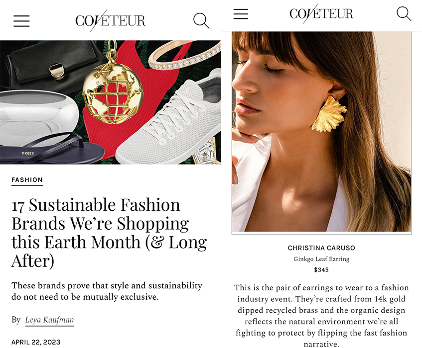 Coveteur article featuring Christina Caruso Ginkgo Leaf Earrings