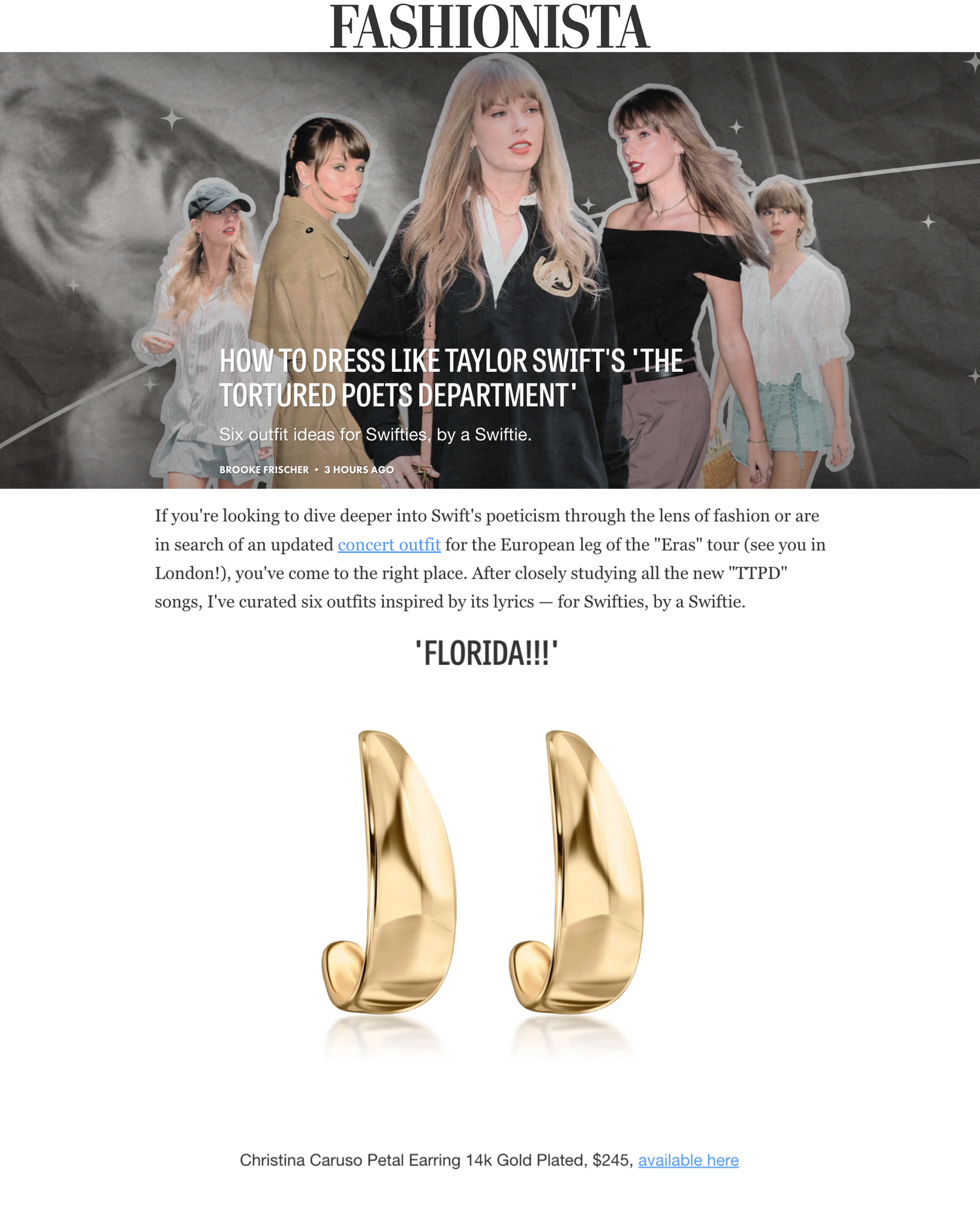 Fashionista article featuring Christina Caruso earrings