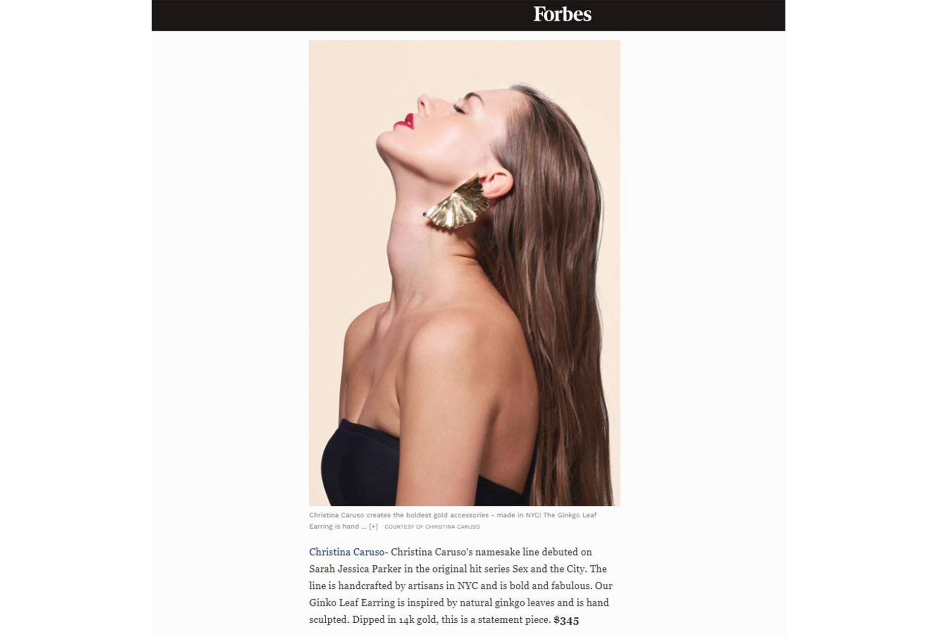 Forbes magazine featuring Christina Caruso Ginkgo Leaf Earrings