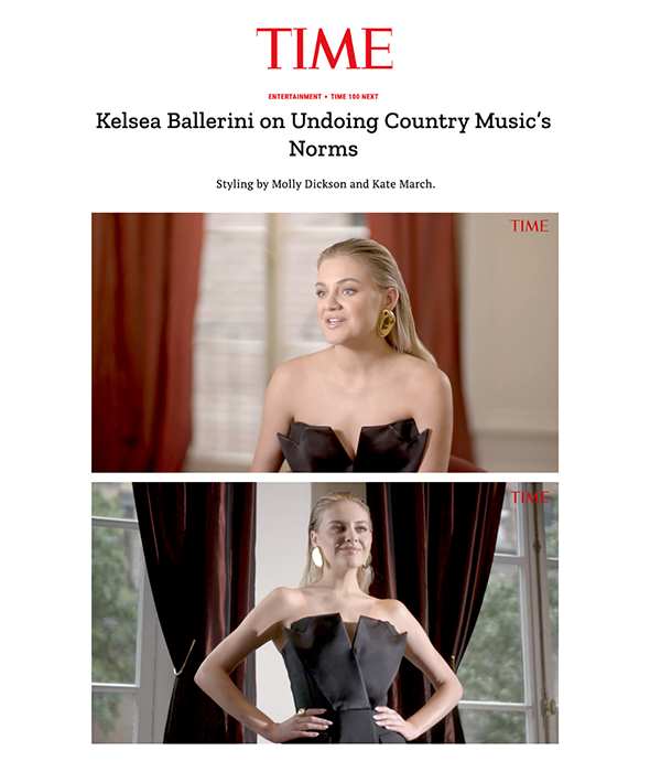 Time magazine article featuring Kelsea Ballerini wearing Christina Caruso Oval Earrings