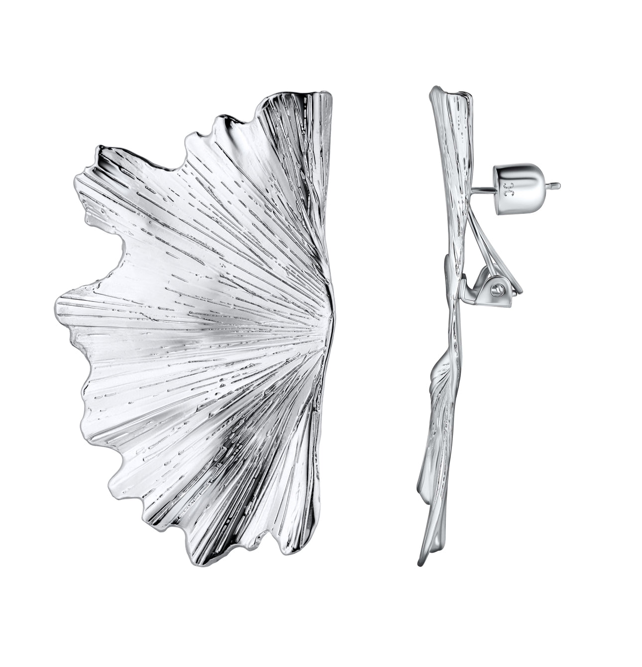 Ginkgo Leaf Earring in silver tone alternate shot