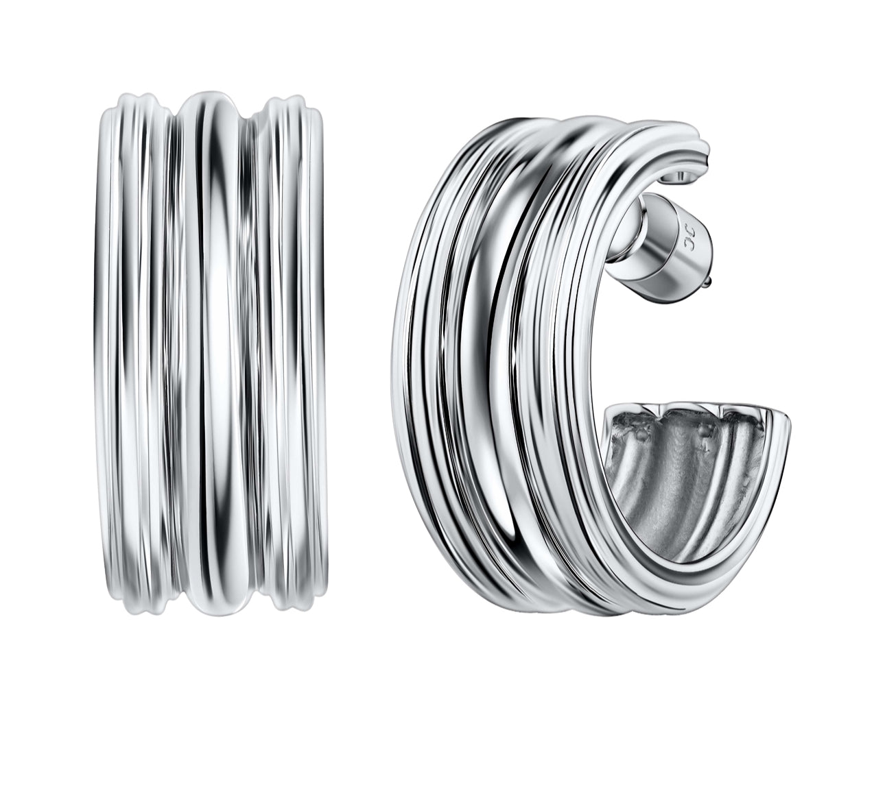 Triple Hoop Earring Rhodium