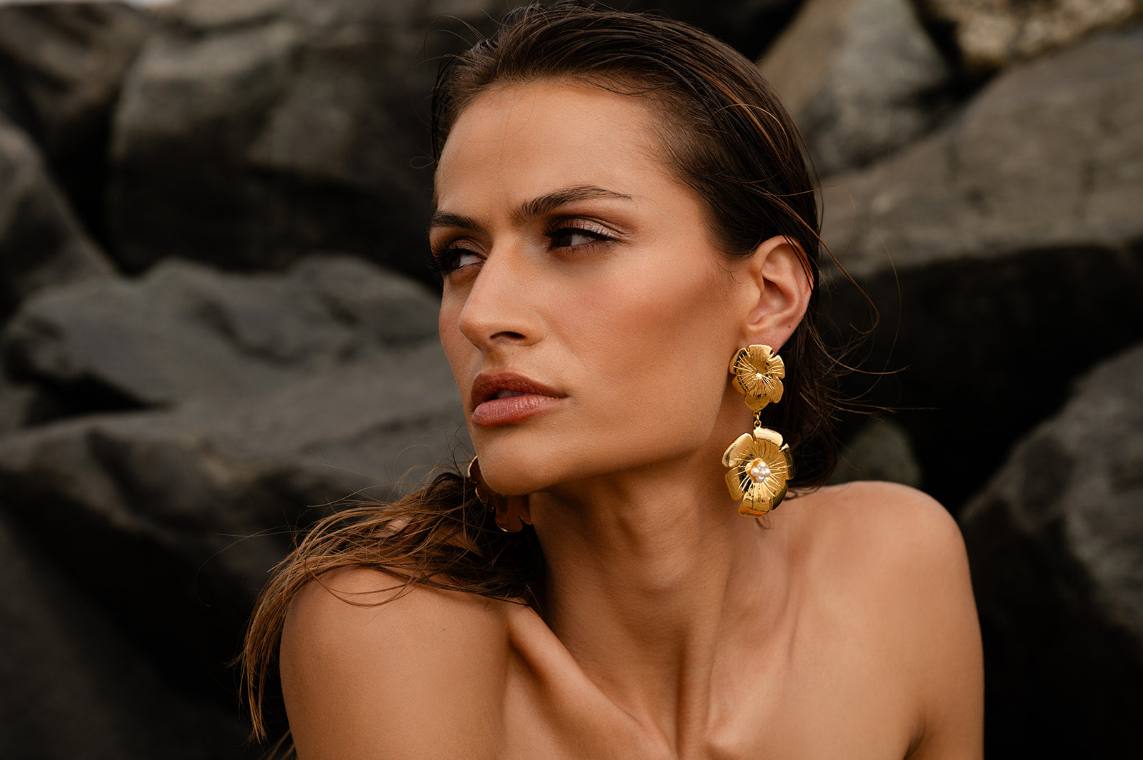 Model wearing Double Poppy Earring