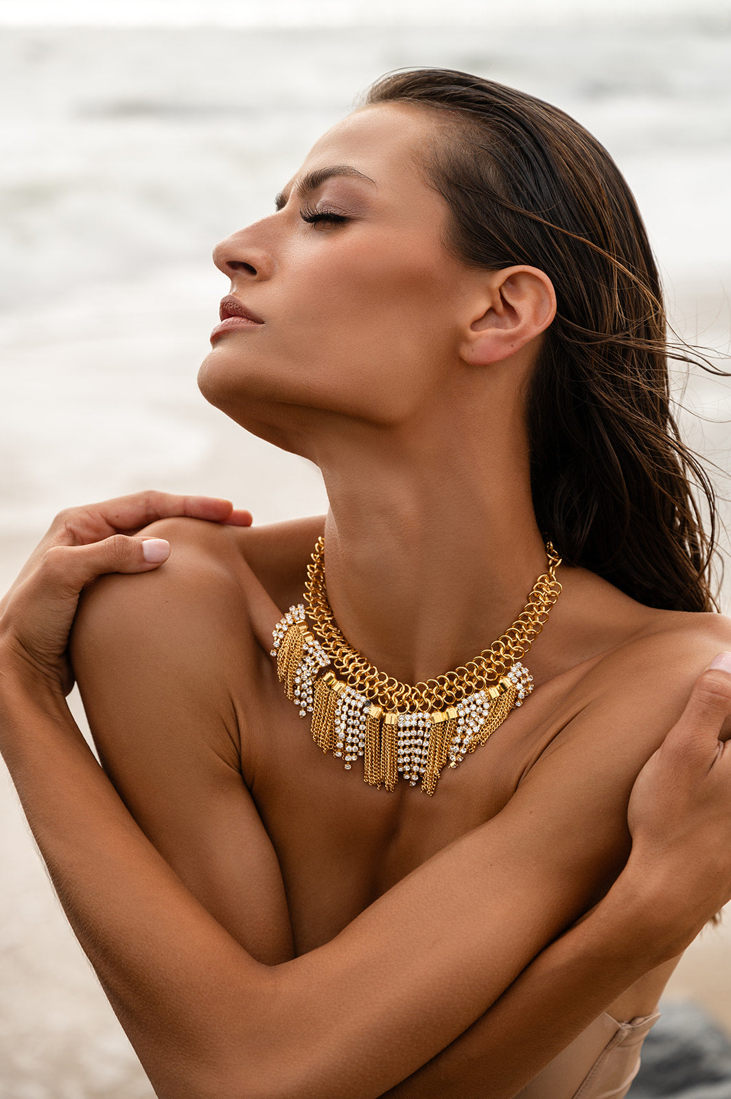 Model wearing Tassel Choker