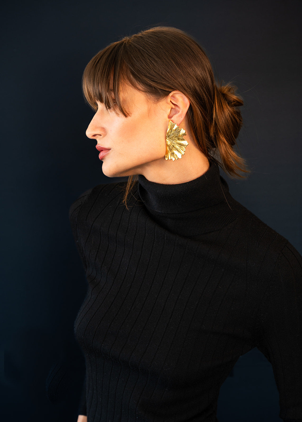 Brunette model wearing Ginkgo Leaf Earring