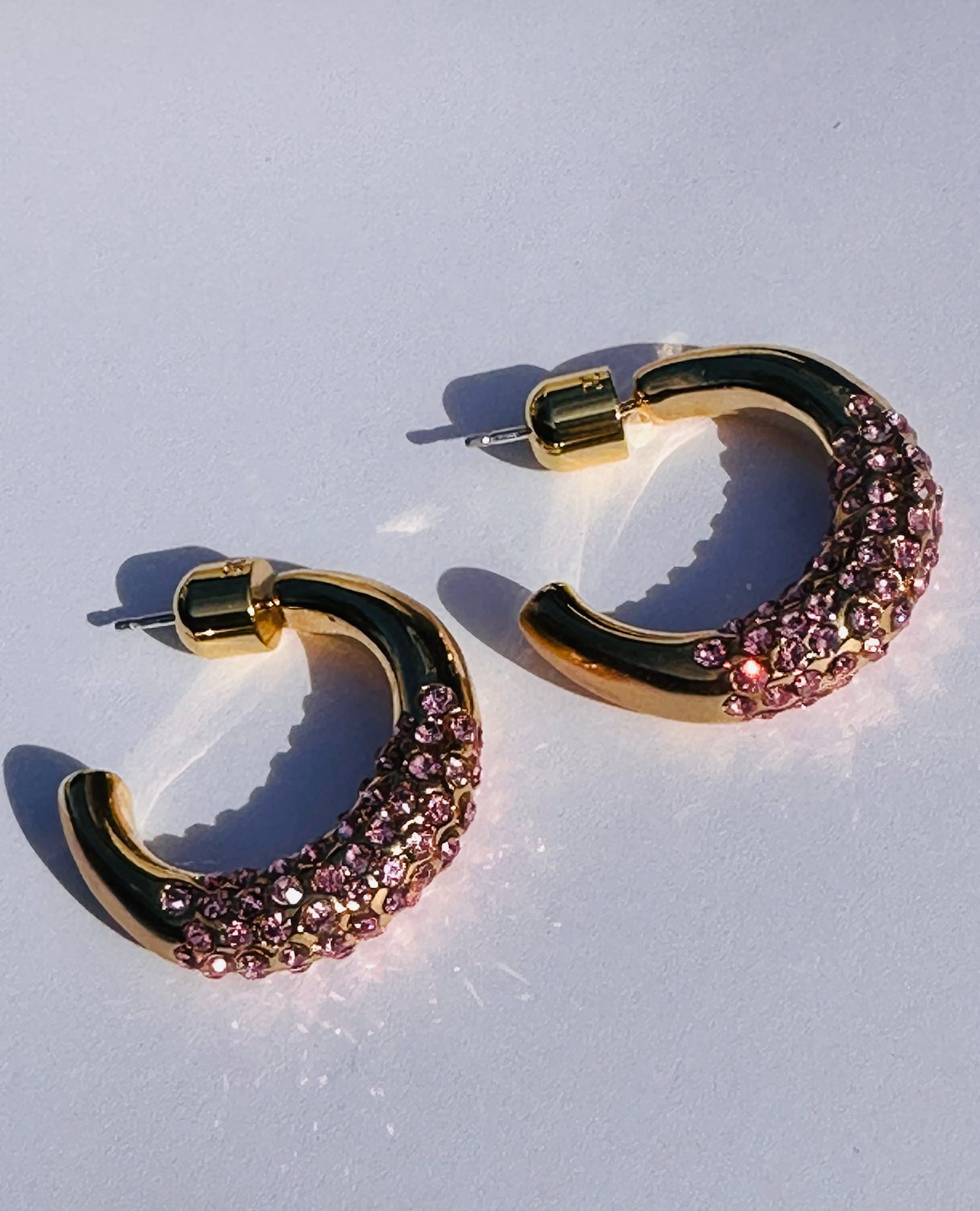 Pavé Hoop Earring with pink crystals