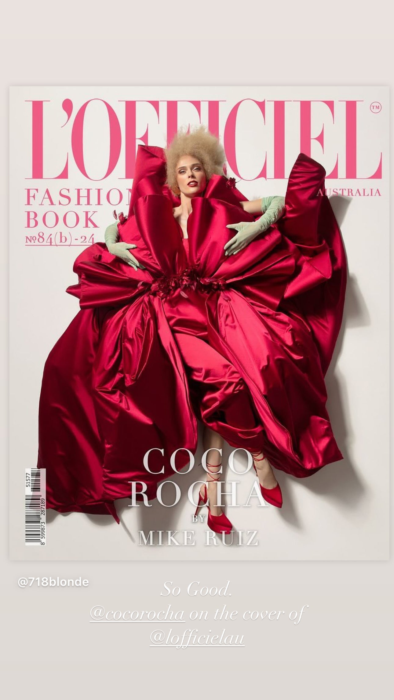 Coco Rocha wearing Bezel Set Shell Earring on the cover of L'Officiel