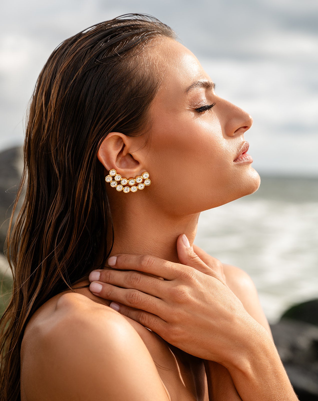 Woman wearing Ear Climber earring