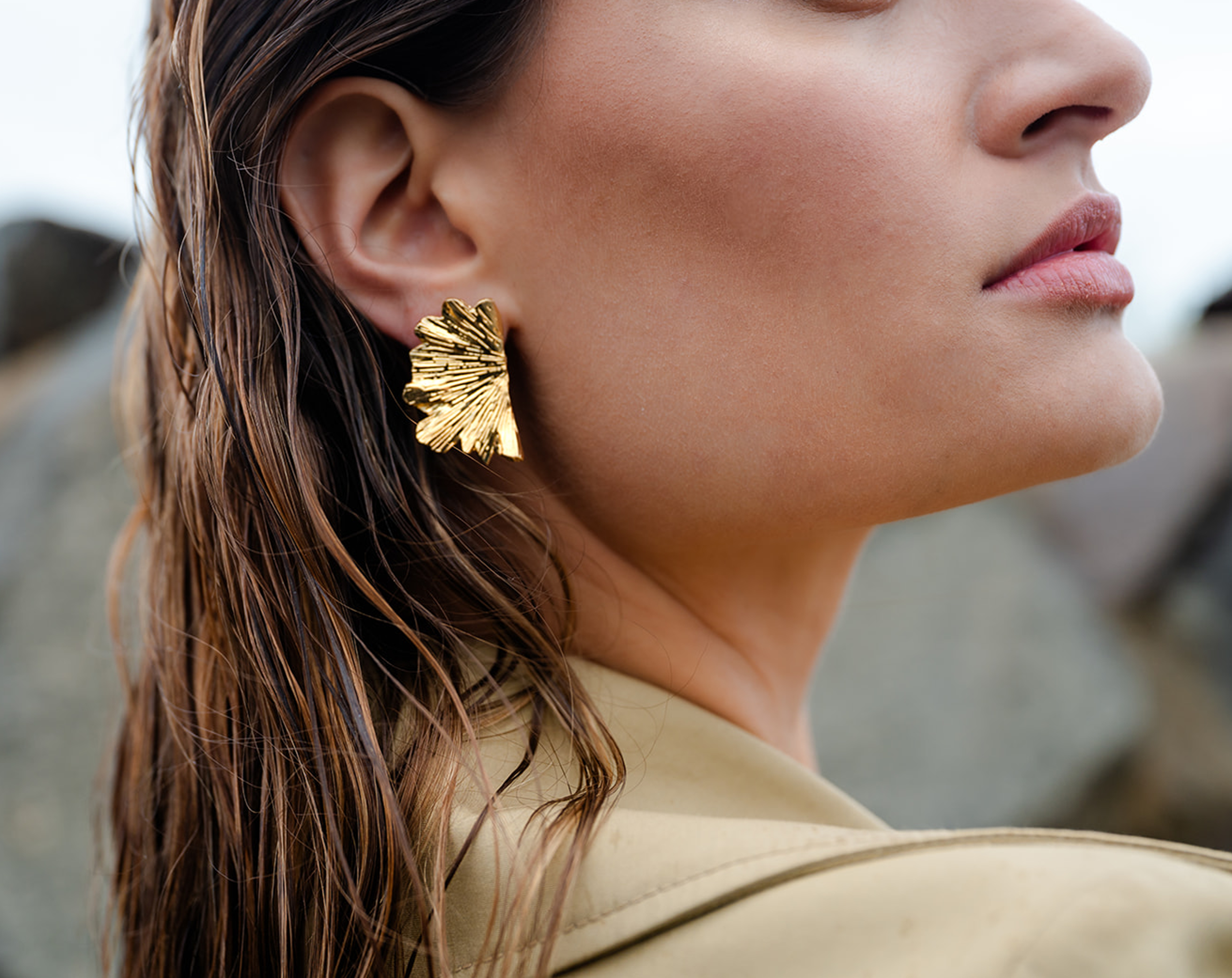 Baby Ginkgo Earring On Model