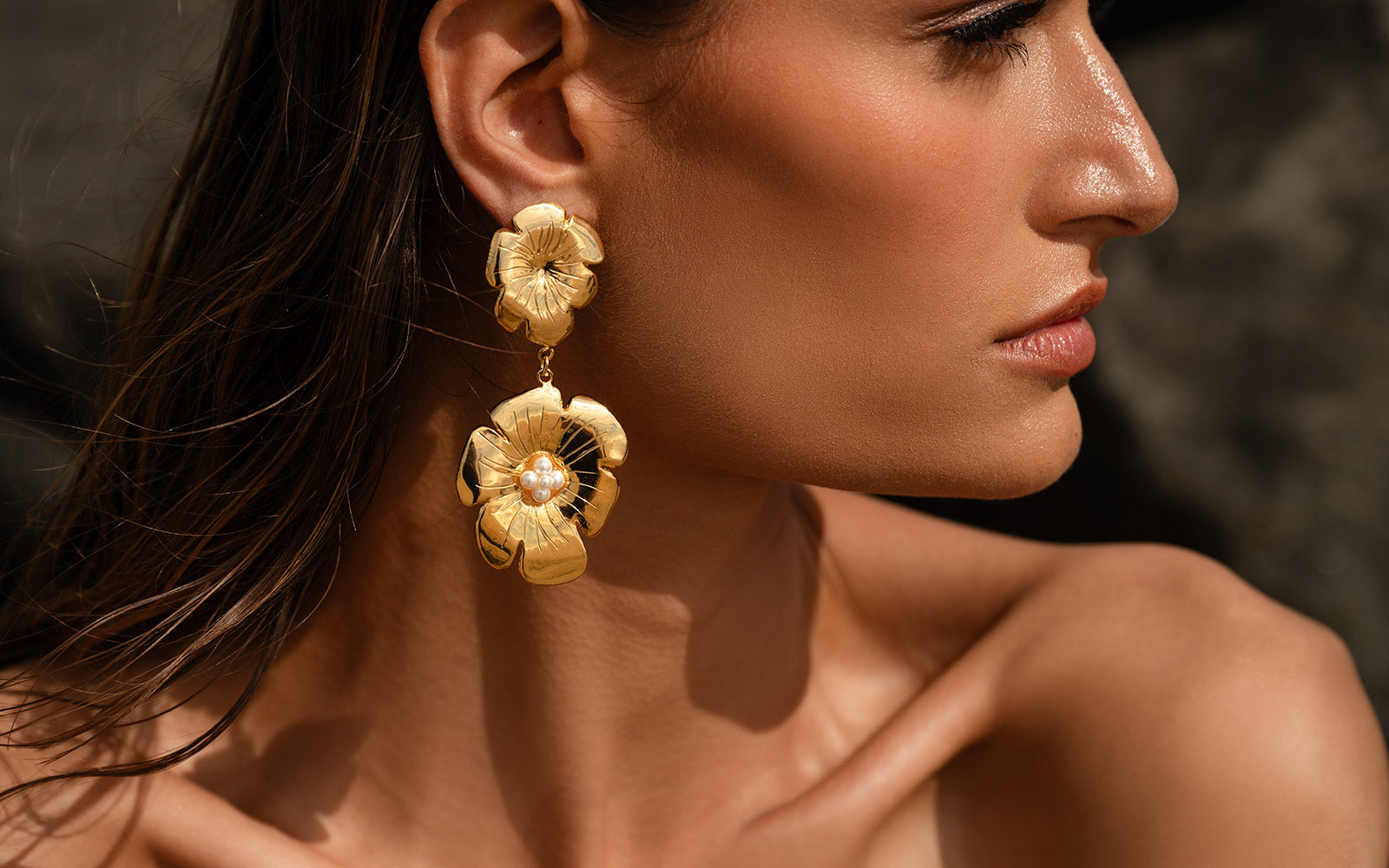 Woman wearing Double Poppy Earring