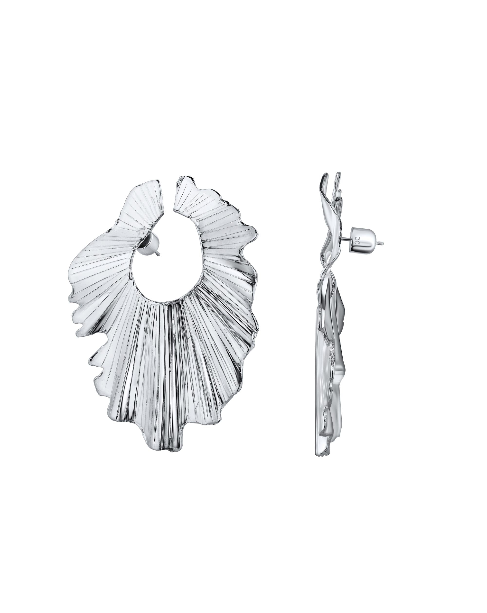 Palm Leaf Earring in Rhodium