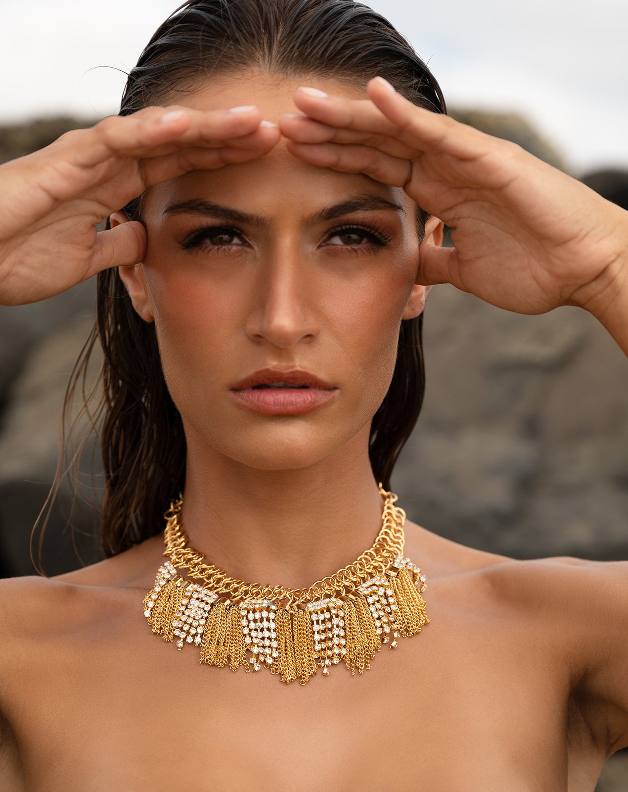 Brunette woman wearing Tassel Choker