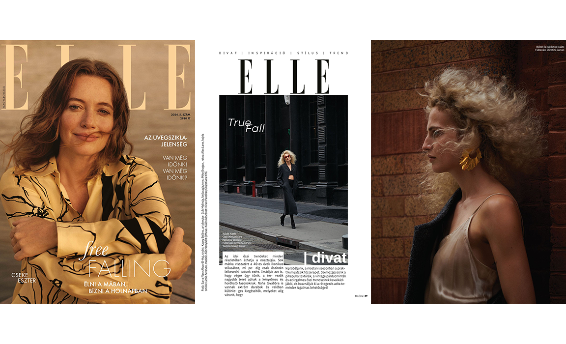 Elle Hungary magazine featuring a model wearing Ginkgo Leaf Earring in gold