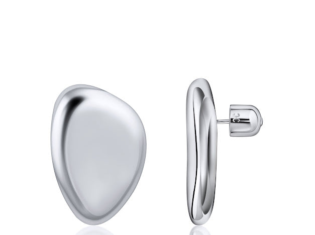 Small Oval Earring (silver - tone) against a white background, side view.