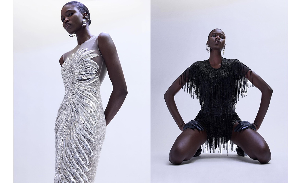 Naeem Khan wearing CC Petal Earrings and Palm Leaf Earring for Lookbook
