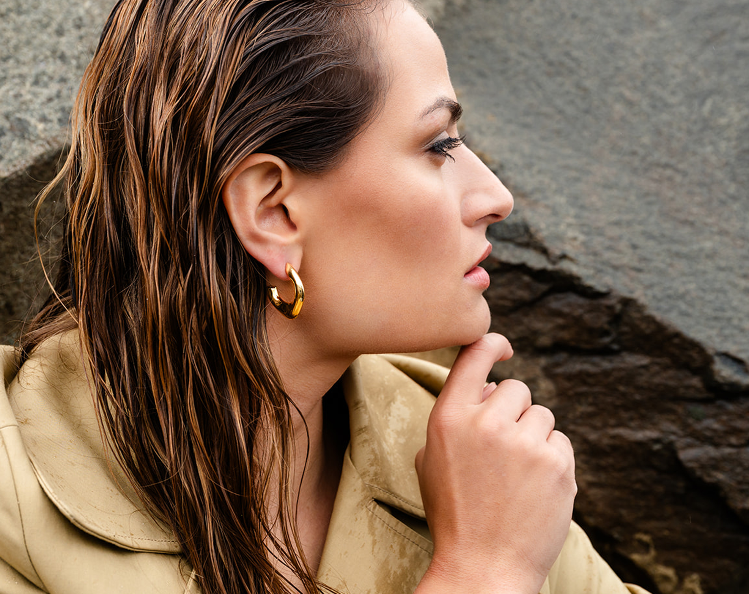 Organic Hoop Earring On Model
