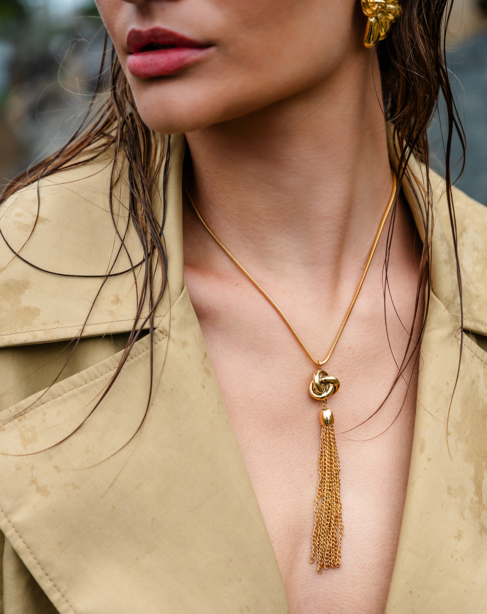 Tassel Knot Necklace On Model