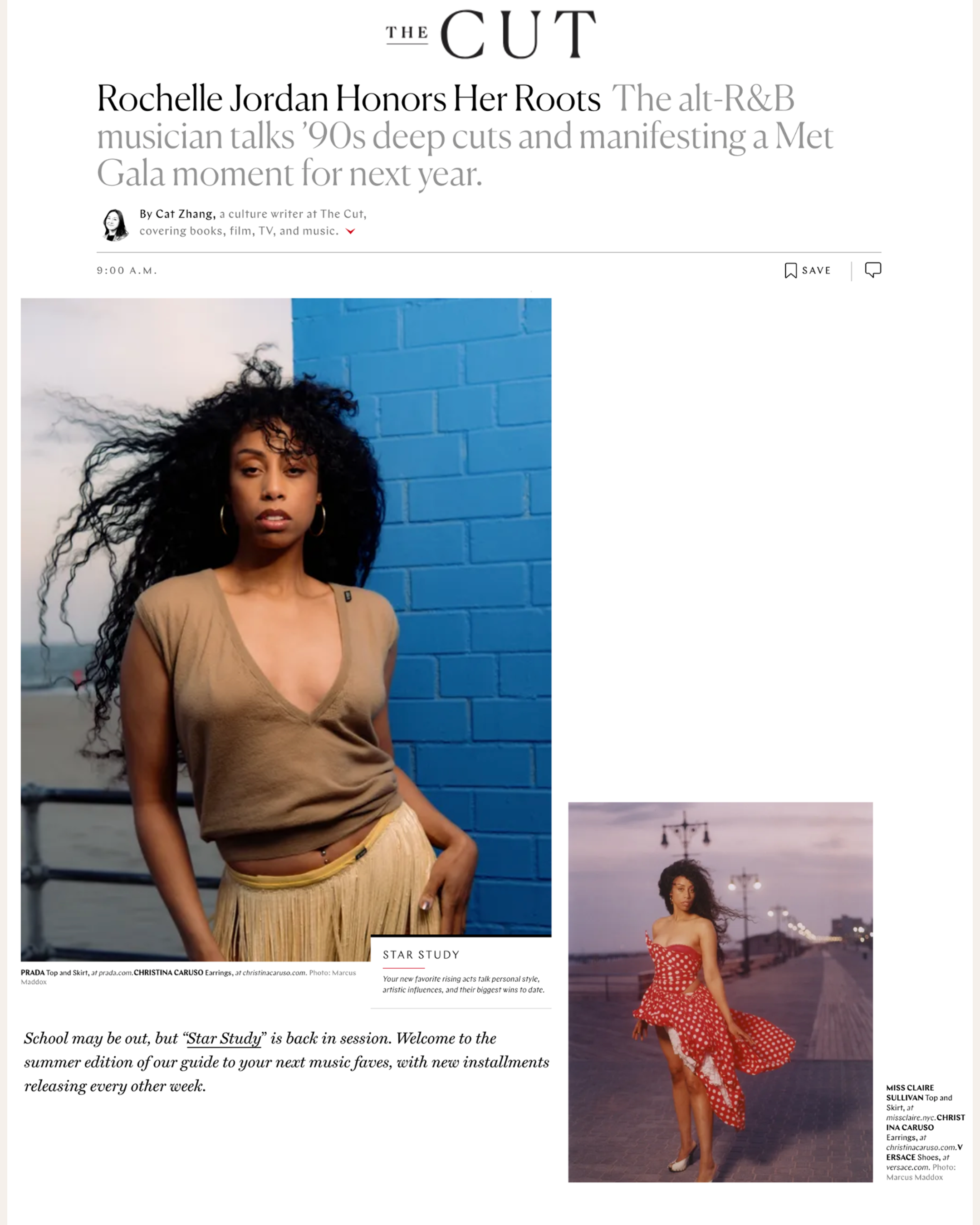 Rochelle Jordan wears Christina Caruso Wire Hoop Earrings in a feature on The Cut.