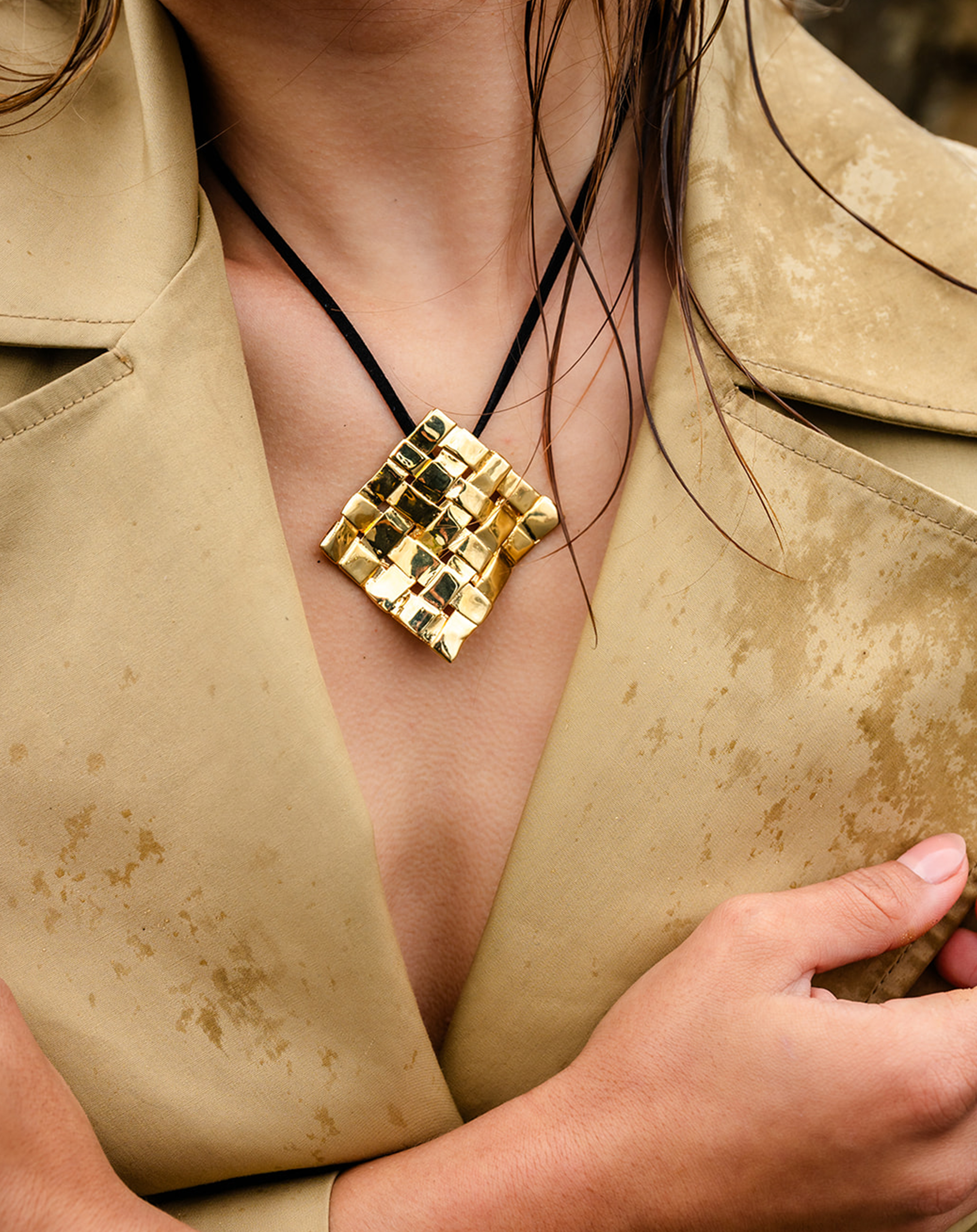 Woven Square Pendant On Model