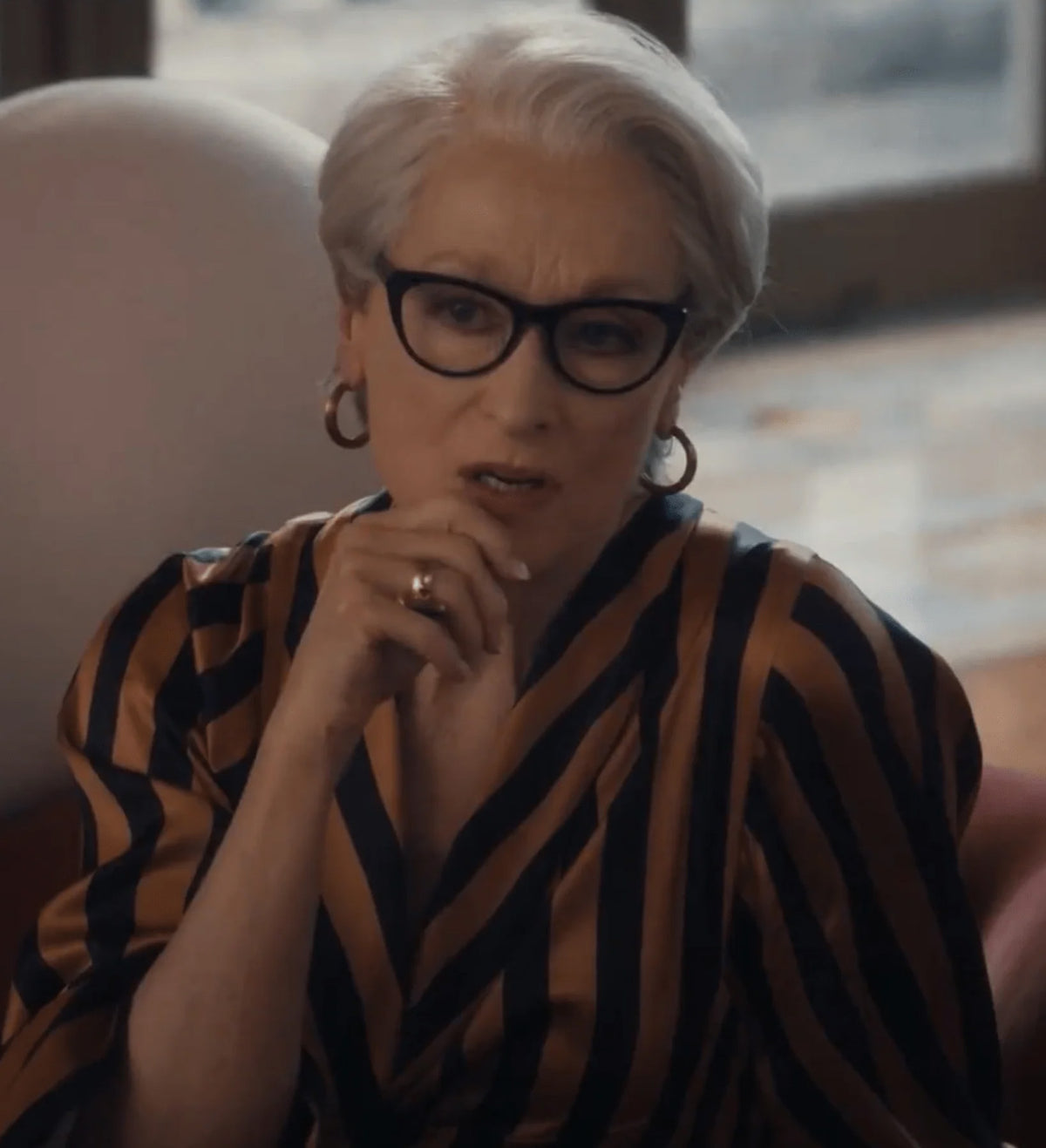 Meryl Streep in Christina Caruso Ribbed Hoop Earrings