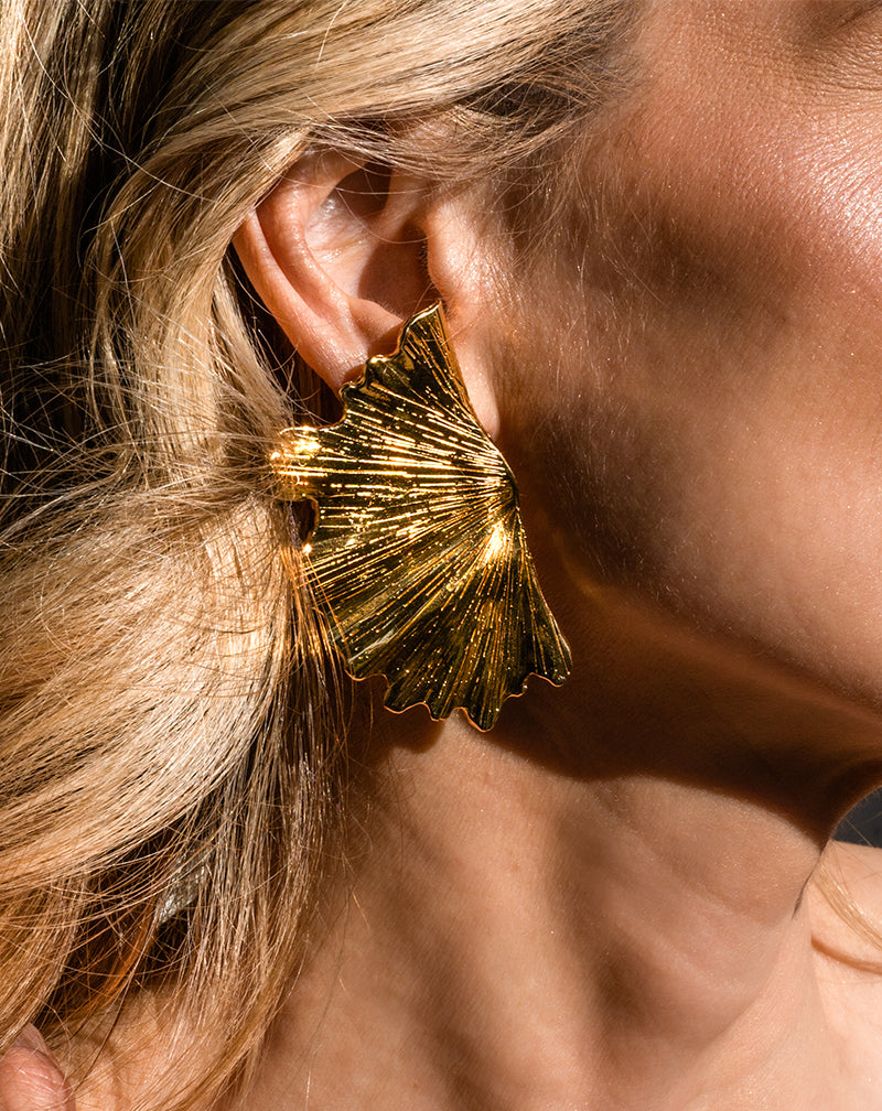 Blonde model wearing Ginkgo Leaf Earring